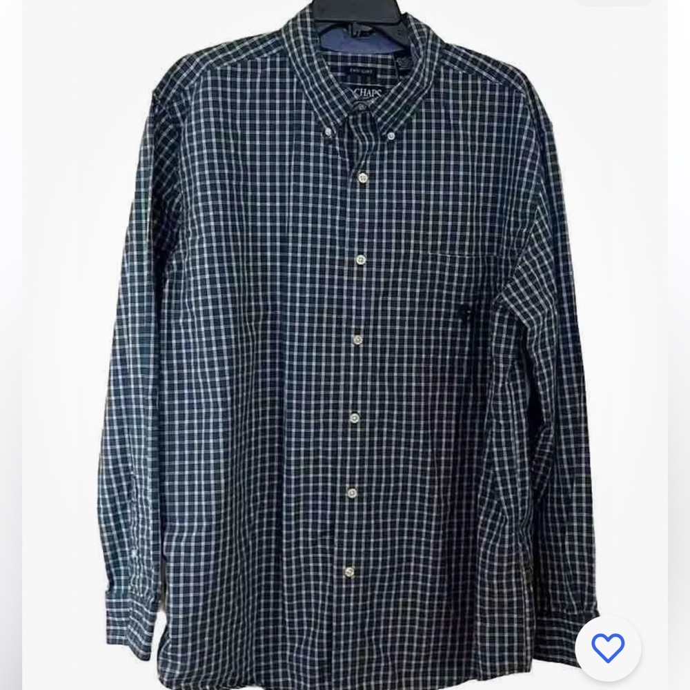 Chaps Easy Care Mens Long Sleeve Blue White Check Button Down Sz XXL w Pkt
